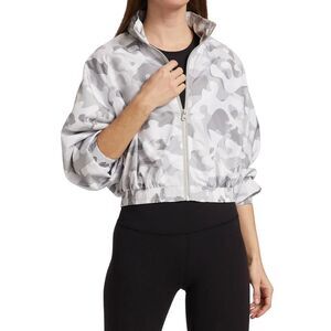 NWOT Blanc Noir Tempest Windbreaker Jacket Small Gray Camo Cropped Hooded Run